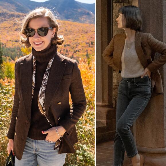 J.Crew Bristol Blazer Jacket Chocolate Herringbone Wool Double Breasted Size 4 - Picture 3 of 11